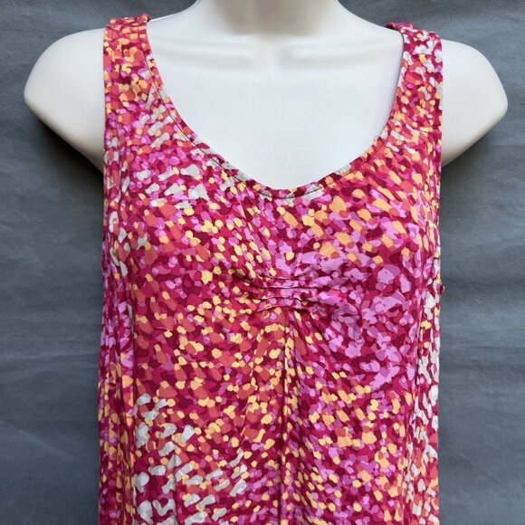 J. Jill Size 10 Ruched Sleeveless Midi Pink Red Orange Sun Dress Beachy Romantic - Picture 6 of 7